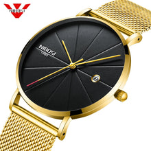 Load image into Gallery viewer, NIBOSI Ultra Thin Gold Black Watch
