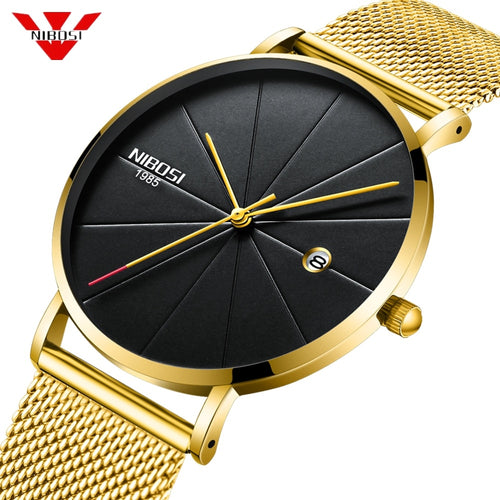 NIBOSI Ultra Thin Gold Black Watch