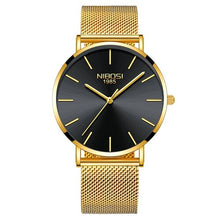 Load image into Gallery viewer, NIBOSI Ultra Thin Gold Black Watch