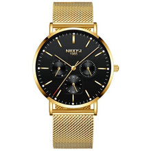 Load image into Gallery viewer, NIBOSI Ultra Thin Gold Black Watch