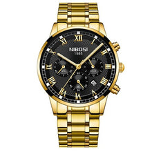 Load image into Gallery viewer, NIBOSI Ultra Thin Gold Black Watch